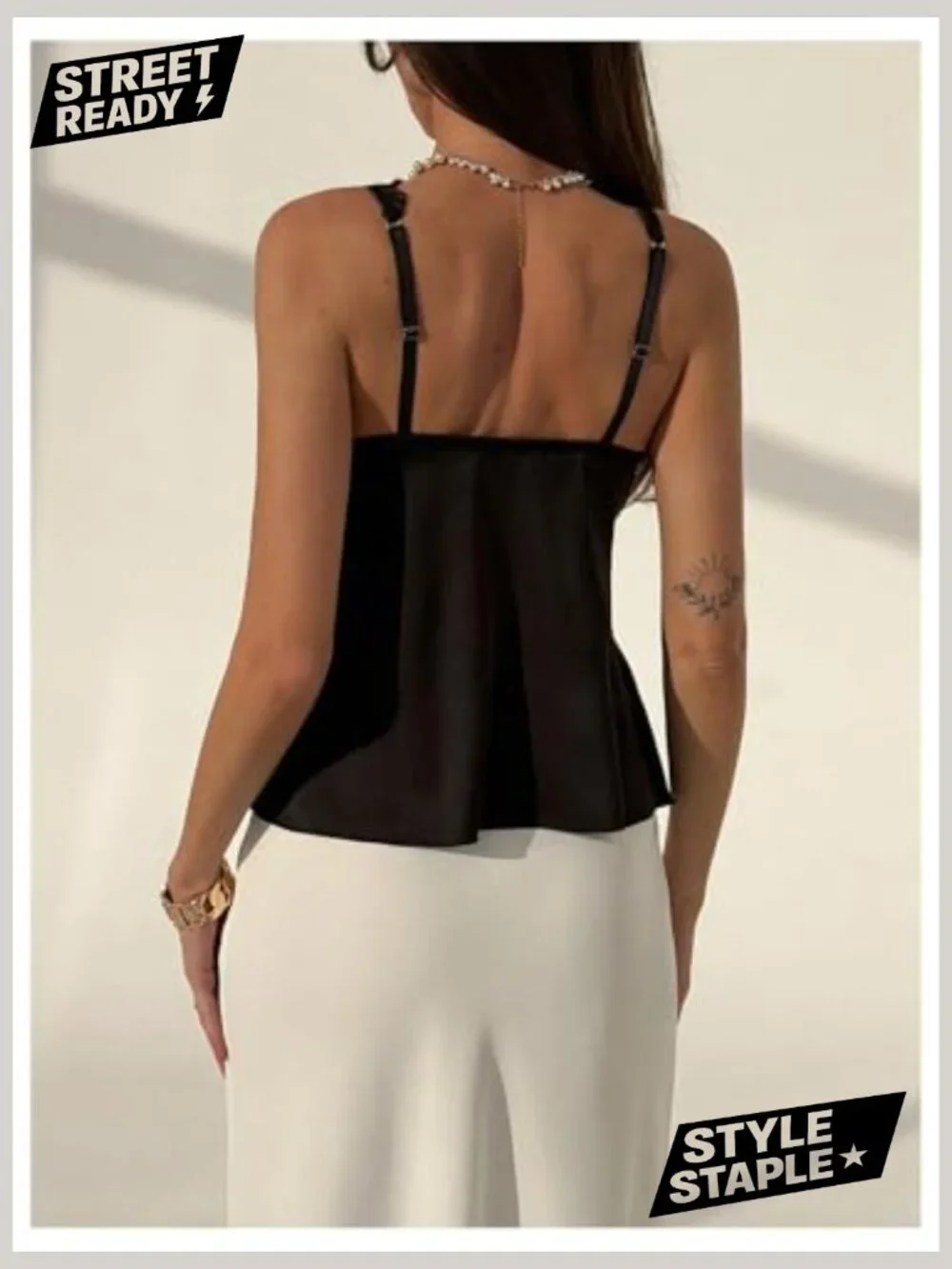 Satin Lace Deep V Neck Sleeveless Camisole Tank Top - Picture 3 of 5